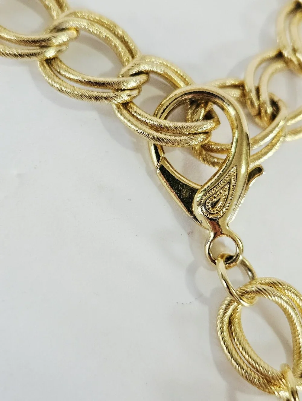 Vintage Gold Tone Double Row Faux Pearl Textured Twist Chain Linked Metal Belt